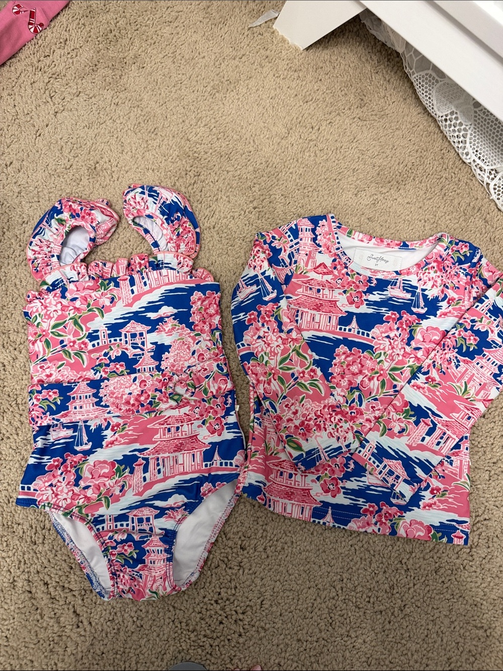 SweetHoney Pink and Blue Floral Swim Set
